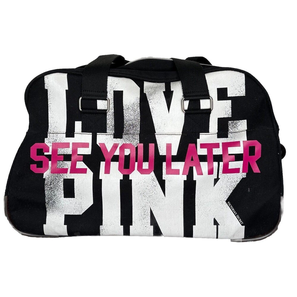 Vintage Victoria’s Secret Pink Duffel Rolling Luggage Suitcase Hello Bag HTF Y2K